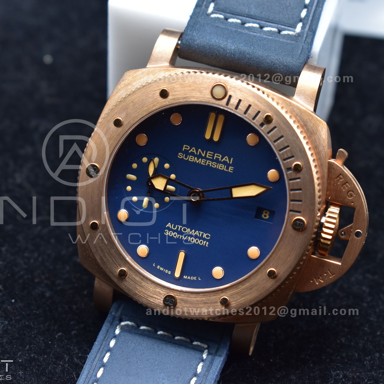 PAM1074 W Bronzo VSF 1:1 Best Edition Blue Dial on Blue Calfskin Strap P.900 Clone